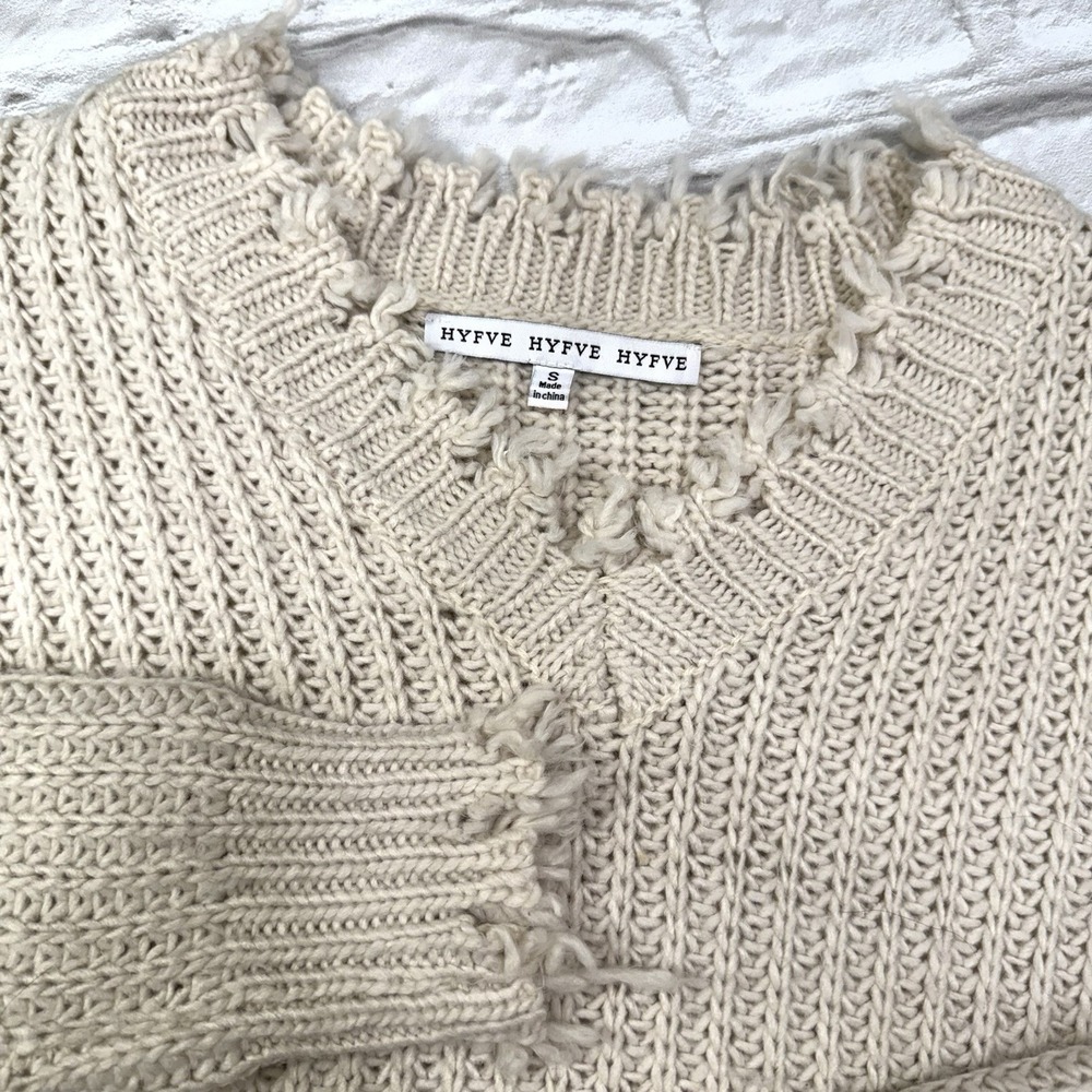 HYFVE Chunky Sweater Small Boho Lagenlook Cable Knit Fringe Festival Oversized